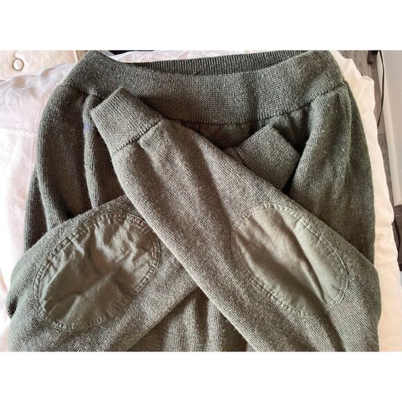 VTG Cabelas Wind Shear Wool Sweater Mens Large tall Green 1/4 Zip Elbow Patches - Picture 6 of 7